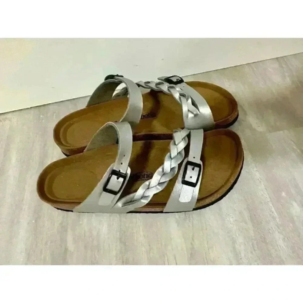 Aerothotic‎ Womens Viking Footbed Sandals Silver Open Toe Braided Strappy